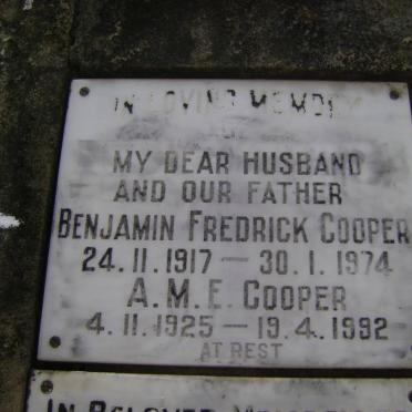 COOPER Benjamin Fredrick 1917-1974 &amp; A.M.E 1925-1992