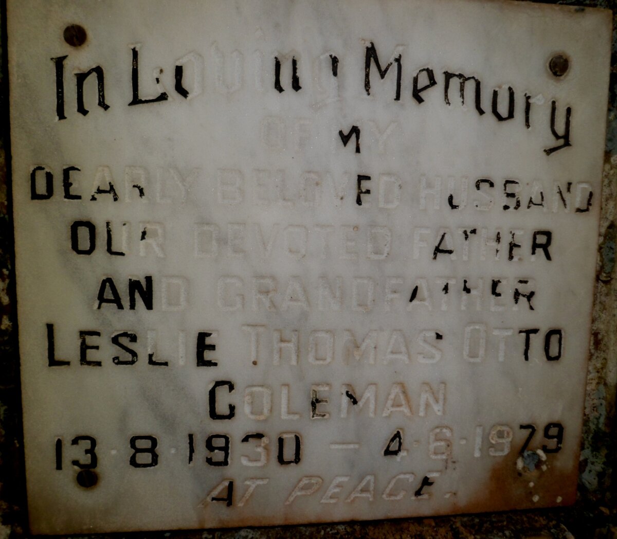 COLEMAN Leslie Thomas Otto 1930-1979