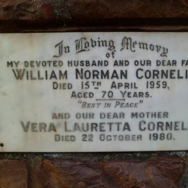 CORNELIUS William Norman -1959 &amp; Vera Lauretta -1980