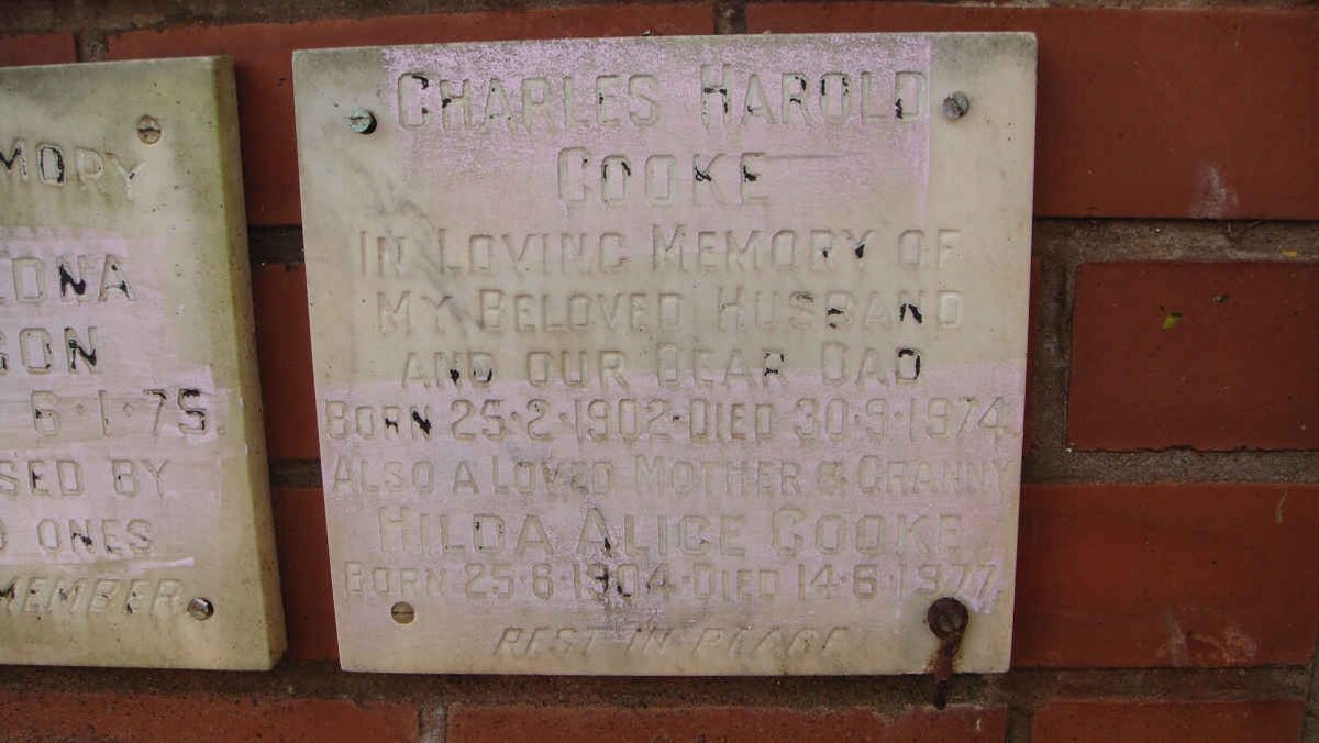COOKE Charles Harold 1902-1974 &amp; Hilda Alice 1904-1977