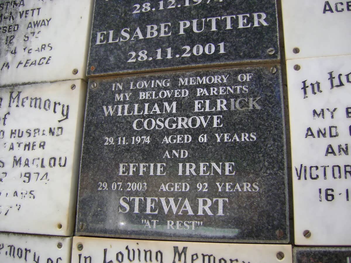 COSGROVE William Elrick -1974 &amp; Effie Irene STEWART -2003