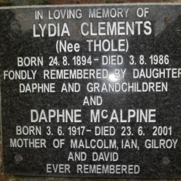 CLEMENTS Lydia nee THOLE 1894-1986 :: McALPINE Daphne 1917-2001