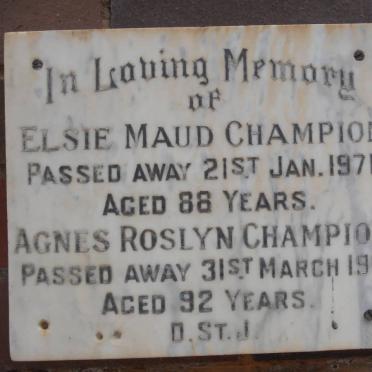CHAMPION Elsie Maud -1971 :: CHAMPION Agnes Roslyn -1981