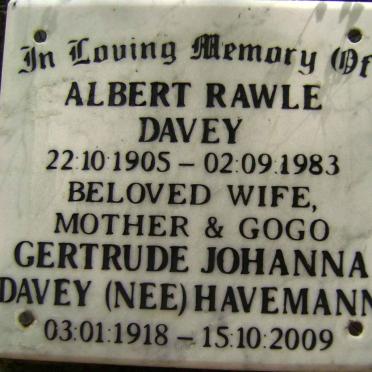 DAVEY Albert Rawle 1905-1983 &amp; Gertrude Johanna HAVEMANN 1918-2009