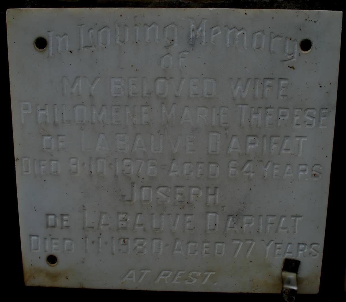 D'ARIFAT Joseph, de la Bauve -1980 &amp; Philomene Marie Therese -1976