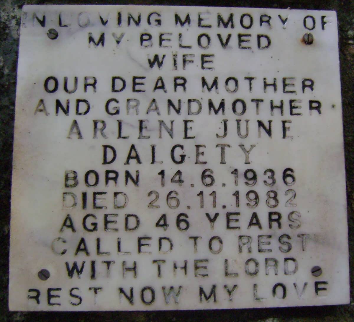 DALGETY Arlene June 1936-1982