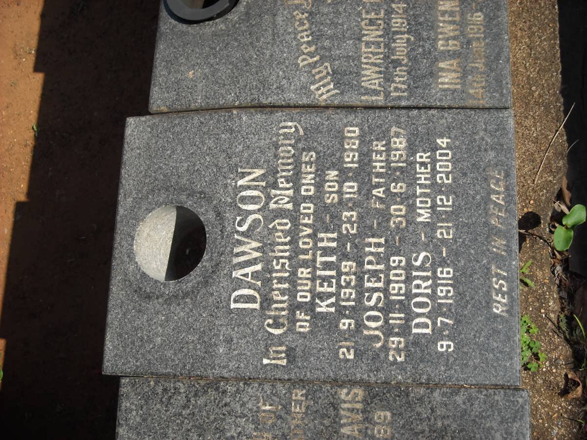 DAWSON Joseph 1909-1987 &amp; Doris 1916-2004 :: DAWSON Keith 1939-1980