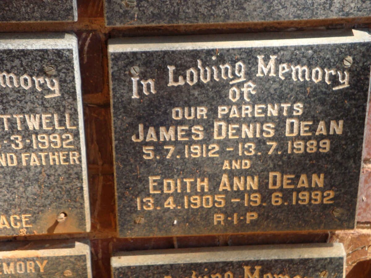 DEAN James Denis 1912-1989 &amp; Edith Ann 1905-1992