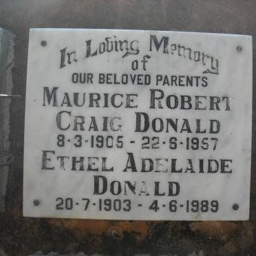 DONALD Maurice Robert Craig 1905-1957 &amp; Ethel Adelaide 1903-1989