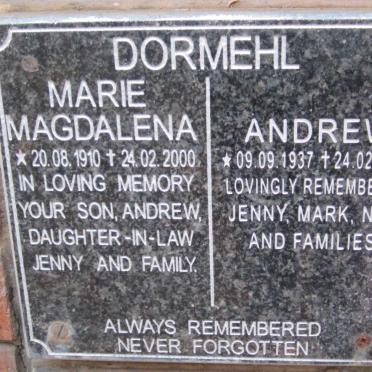 DORMEHL Andrew 1937-2013 &amp; Marie Magdalena 1910-2000