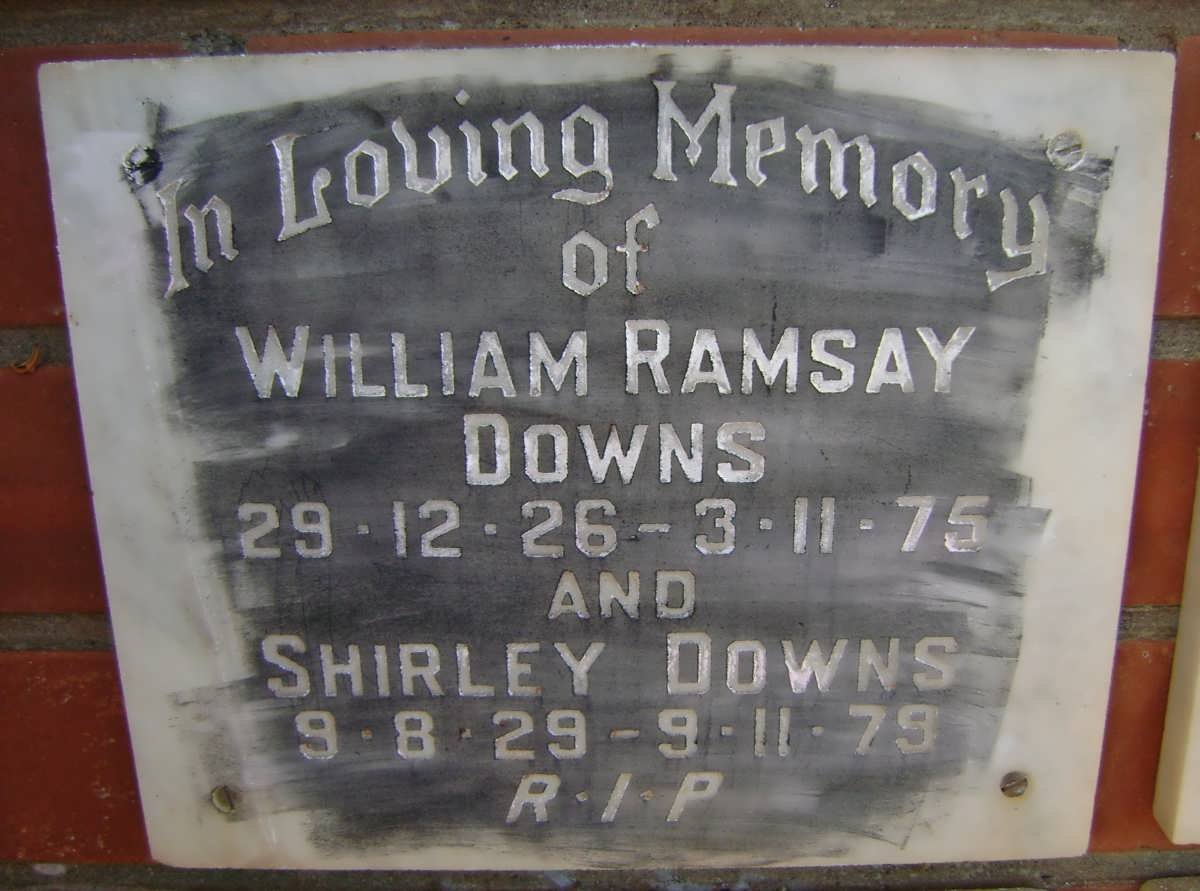 DOWNS William Ramsay 1926-1975 &amp; Shirley 1929-1979