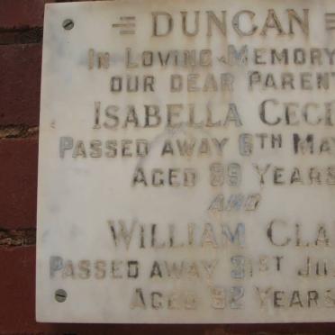 DUNCAN William Clark -1969 &amp; Isabella Cecilia -1969
