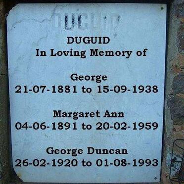 DUGUID George 1881-1938 &amp; Margaret Ann 1891-1959 :: DUGUID George Duncan 1920-1993