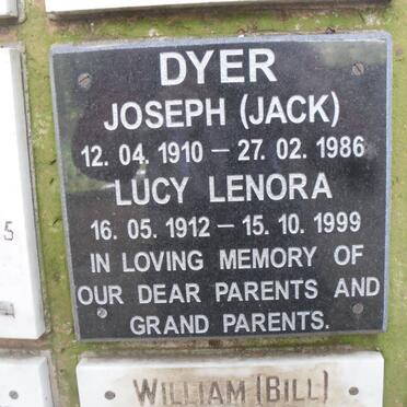 DYER Joseph 1910-1986 &amp; Lucy Lenora 1912-1999