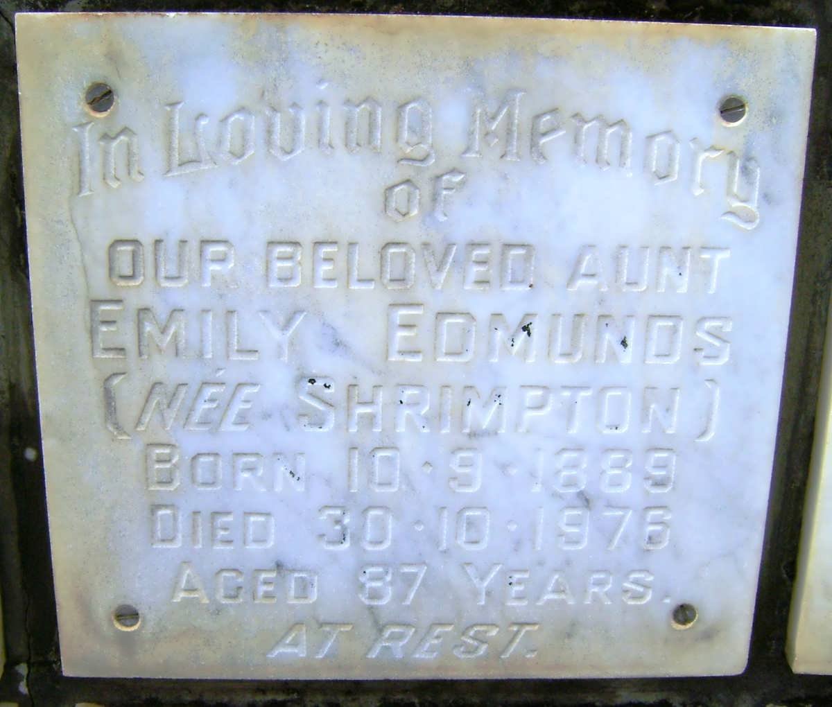 EDMUNDS Emily nee SHRIMPTON 1889-1976