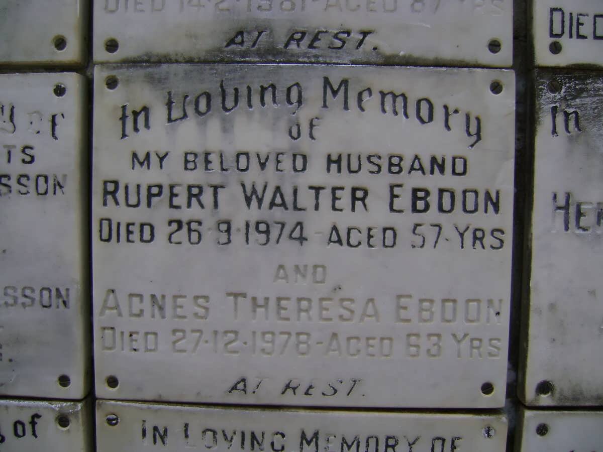 EBDON Rupert Walter -1974 &amp; Agnes Theresa -1978