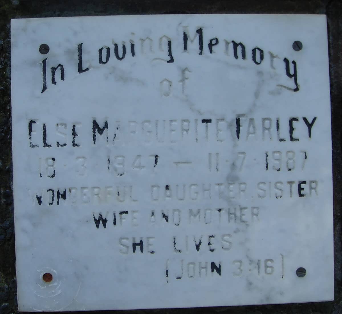 FARLEY Else Marguerite 1947-1987