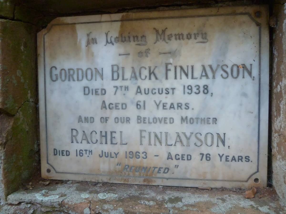 FINLAYSON Gordon Black -1938 &amp; Rachel -1963