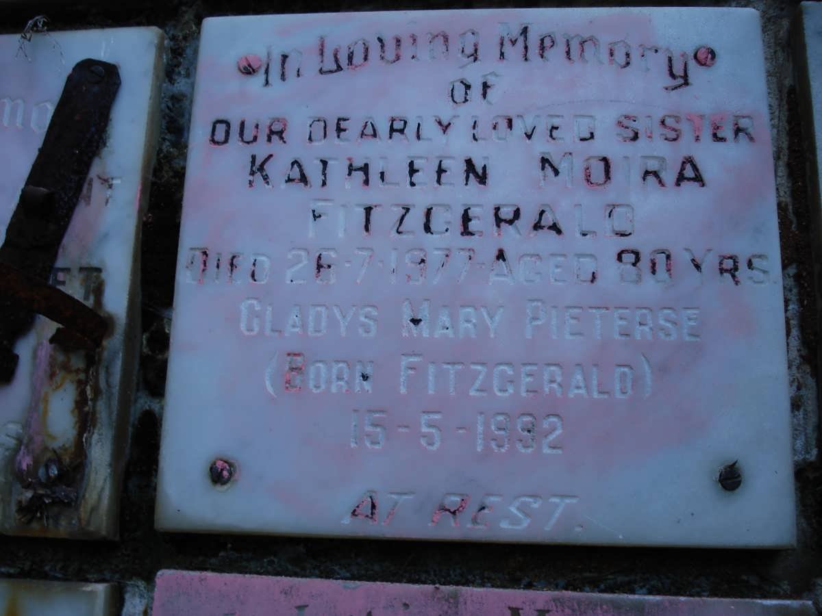 FITZGERALD Kathleen Moira -1977 :: PIETERSE Gladys Mary nee FITZGERALD -1992