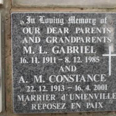 GABRIEL M.L. 1911-1985 &amp; A.M. CONSTANCE 1913-2001