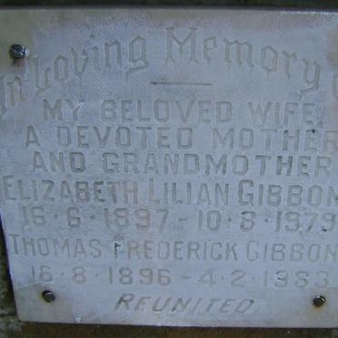 GIBBONS Thomas Frederick 1896-1983 &amp; Elizabeth Lilian 1897-1979