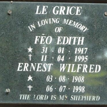 GRICE Ernest Wilfred, le 1908-1998 &amp; Fẽo Edith 1917-1995