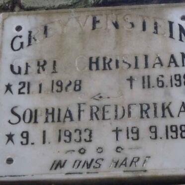 GREYVENSTEIN Gert Christiaan 1928-1982 &amp; Sophia Frederika 1933-1985