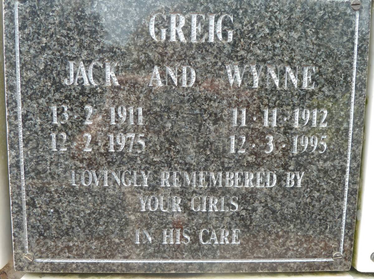 GREIG Jack 1911-1975 &amp; Wynne 1912-1995