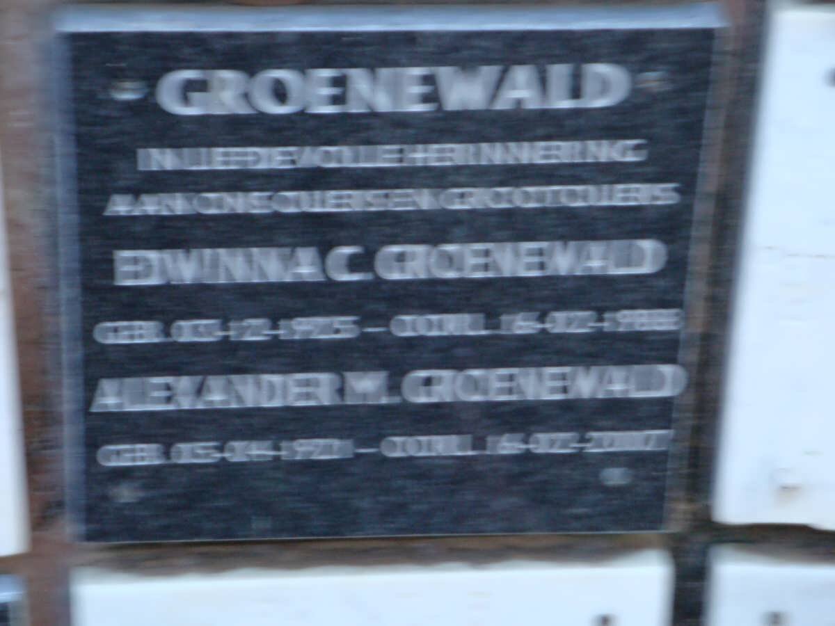 GROENEWALD Alexander M. 1921-2007 &amp; Edwinna C. 1925-1988
