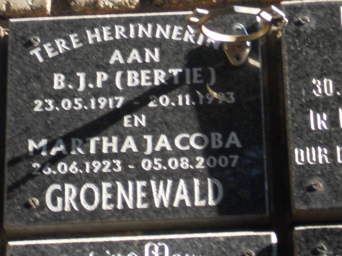 GROENEWALD B.J.P. 1917-1993 &amp; Martha Jacoba 1923-2007