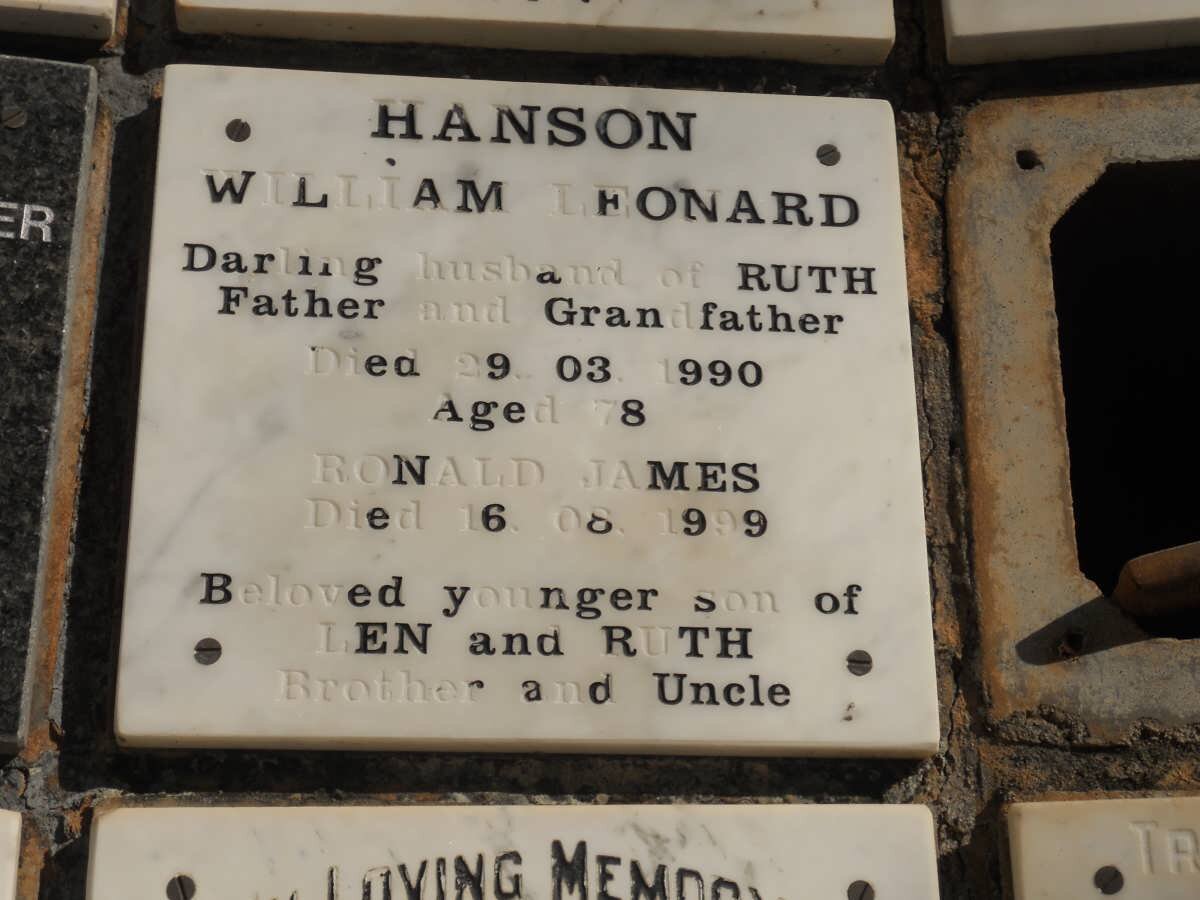HANSON William Leonard -1990 :: HANSON Ronald James -1999
