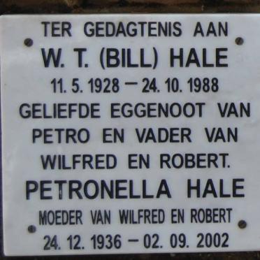 HALE W.T. 1928-1988 &amp; Petronella 1936-2002