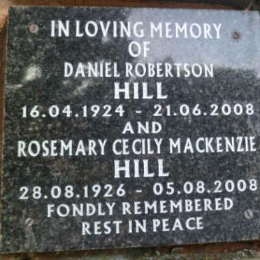 HILL Daniel Robertson 1924-2008 &amp; Rosemary Cecily Mackenzie 1926-2008
