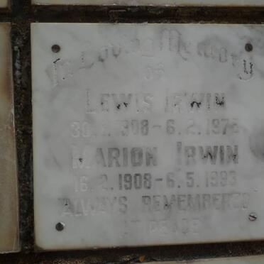 IRWIN Lewis 1908-1978 &amp; Marion 1908-1993