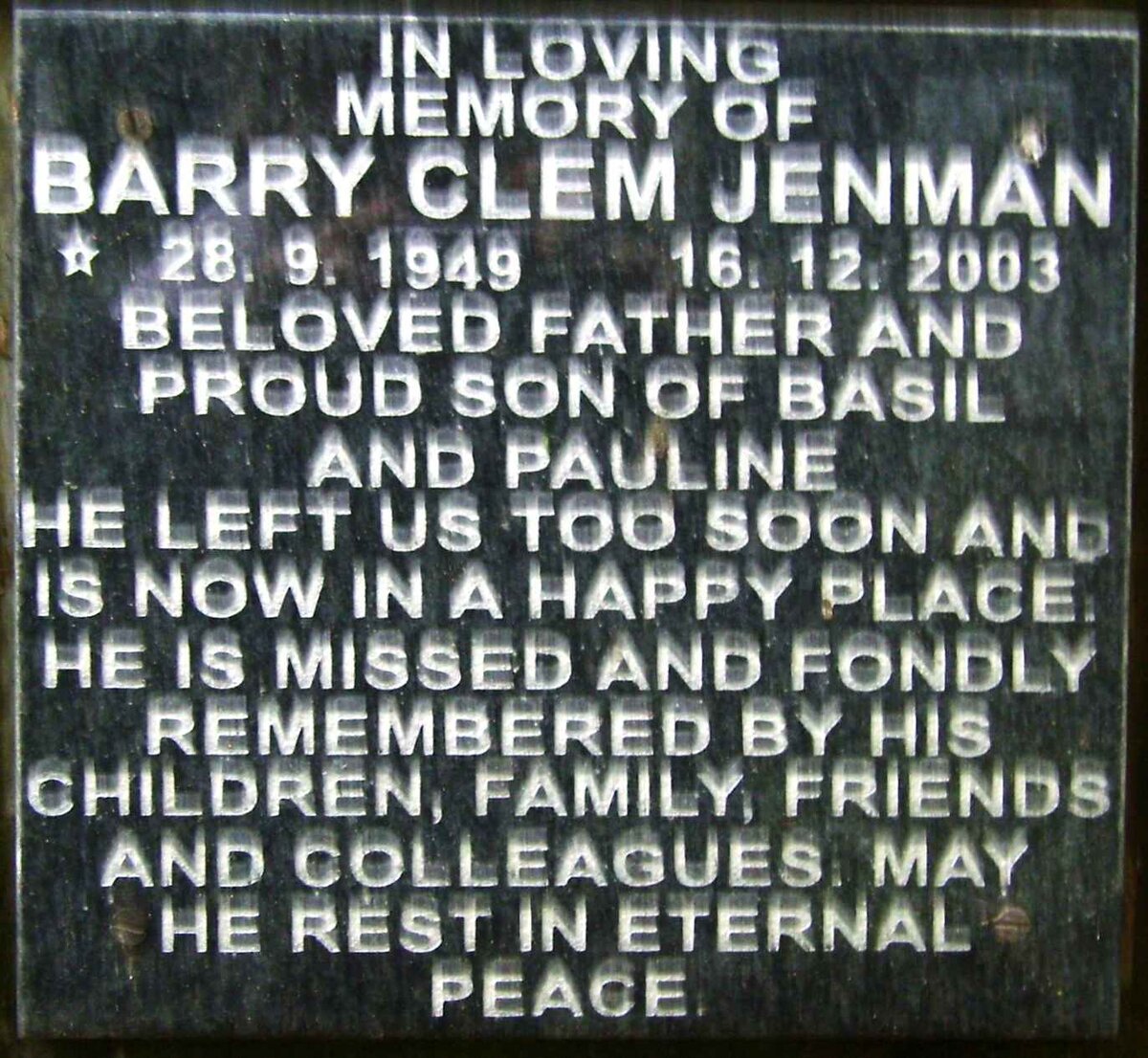 JENMAN Barry Clem 1949-2003