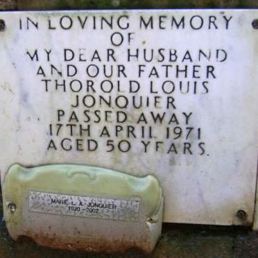 JONQUIER Thorold Louis -1971 &amp; Marie L.A. 1920-2002