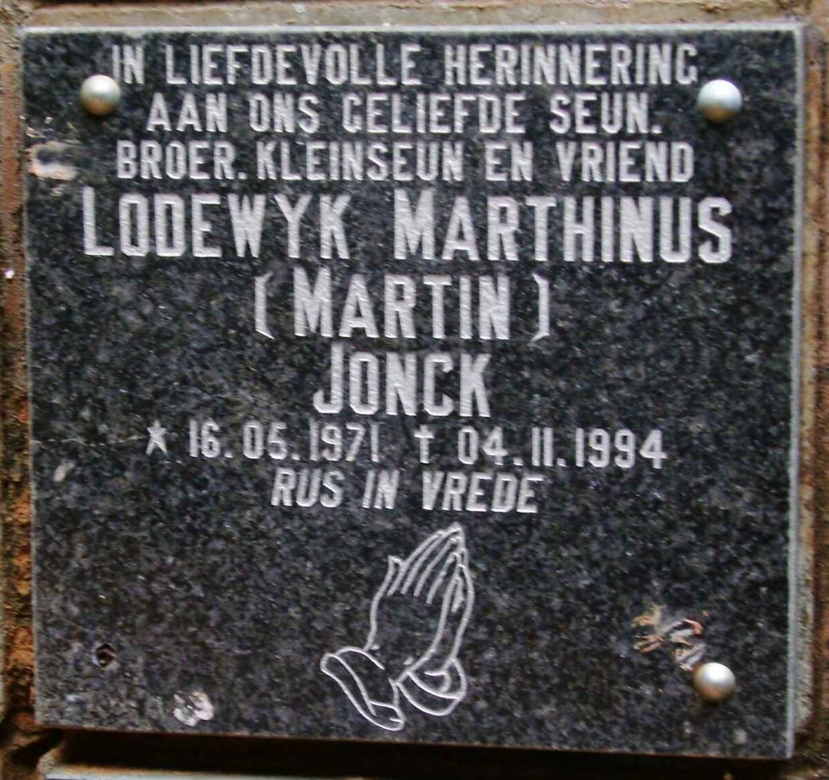 JONCK Lodewyk Marthinus 1971-1994