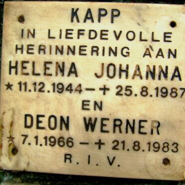 KAPP Deon Werner 1966-1983 :: KAPP Helena Johanna 1944-1987