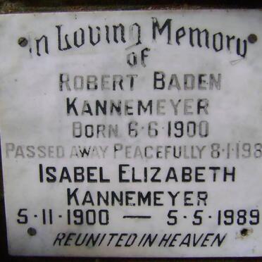 KANNEMEYER Robert Baden 1900-1983 &amp; Isabel Elizabeth 1900-1989