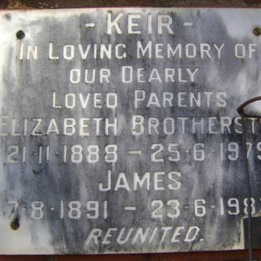 KEIR James 1891-1983 &amp; Elizabeth BROTHERSTON 1888-1979