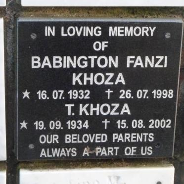 KHOZA Babington Fanzi 1932-1998 &amp; T. 1934-2002