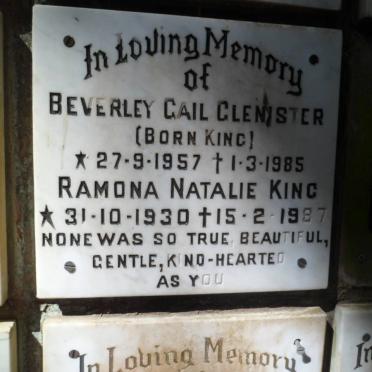 KING Ramona Natalie 1930-1987 :: GLENISTER Beverley Gail nee KING 1957-1985