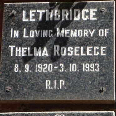 LETHBRIDGE Thelma Roselege 1920-1993