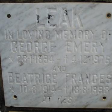 LEAK George Emery 1894-1976 &amp; Beatrice Frances 1914-1993