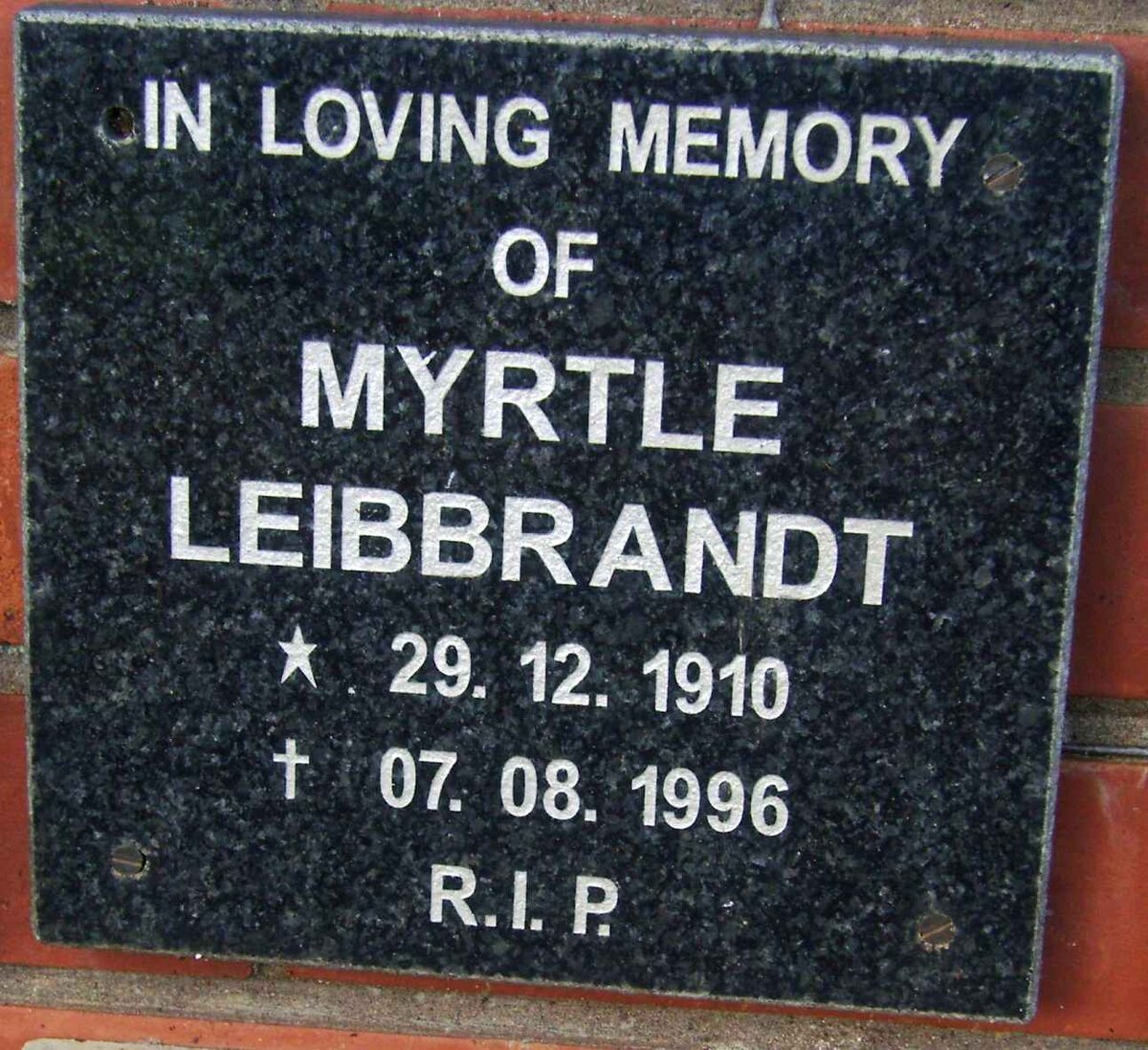 LEIBBRANDT Myrtle 1910-1996