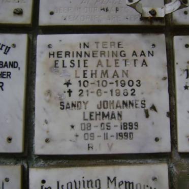 LEHMAN Sandy Johannes 1899-1990 &amp; Elsie Aletta 1903-1982