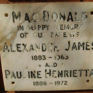 Mac DONALD Alexander James 1883-1963 &amp; Pauline Henrietta 1886-1972