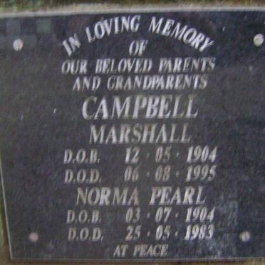 MARSHALL Campbell 1904-1995 &amp; Norma Pearl 1904-1983