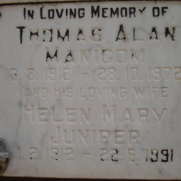 MANICOM Thomas Alan 1913-1972 &amp; Helen Mary Juniper 1912-1991