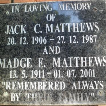 MATTHEWS Jack C. 1906-1987 &amp; Madge E. 1911-2001